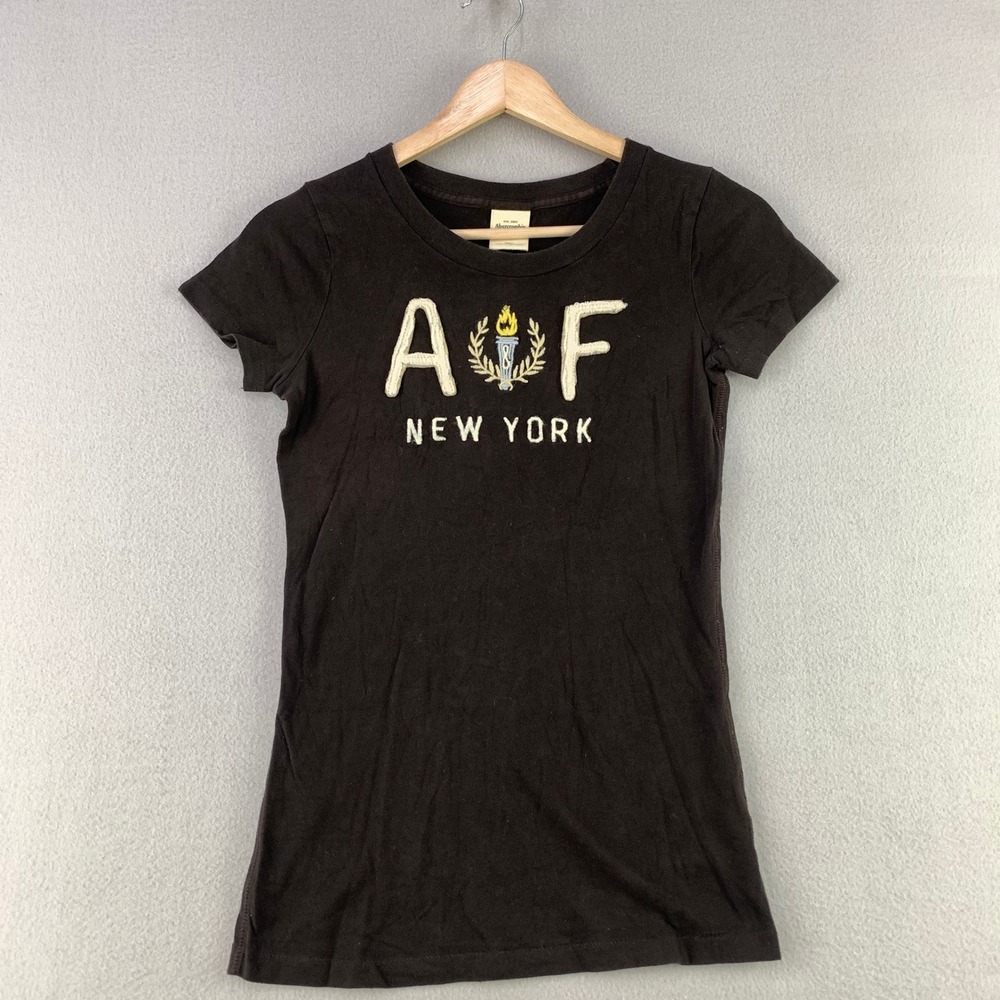 Abercrombie & Fitch Graphic T-Shirt Womens Small Black Y2K Logo Top Short Sleeve